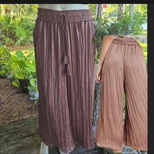 Saturday Sunday Mocha Tan Satin Plisse Pant With High Waist Size Medium
